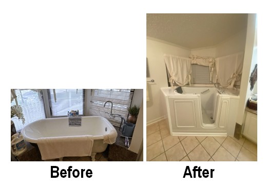 Walk-in tub installation with complex bathroom angles
