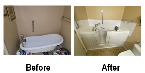 Left-hand garden walk-in tub replacing clawfoot tub