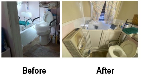 Walk-in tub installation in tight bathroom space