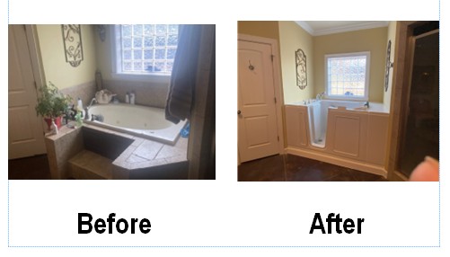 Right-hand garden walk-in tub installation