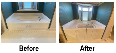 Walk-in tub installation - oversized garden tub before and after transformation